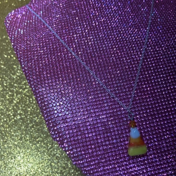 Candy Corn Sterling Silver Necklace Bedazzled Bead Y2K Jewelry Spooky Halloween - Picture 6 of 14